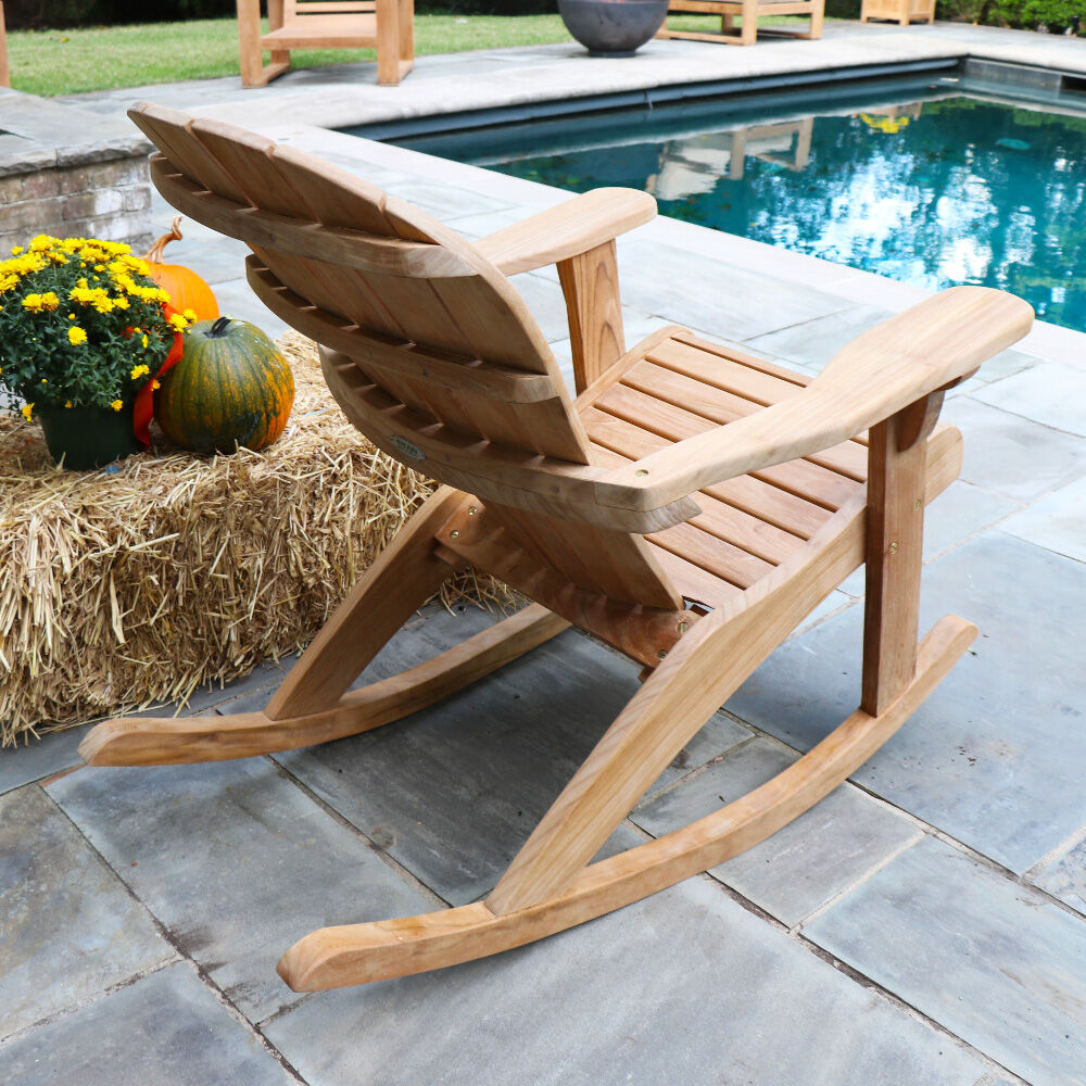 Teak Adirondack Rocking Chair - Wood Backyard Outdoor Patio Furniture
