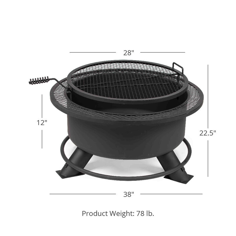 Large 38” Fire Pit With Swivel Grill - Backyard Fire Iron Cooking Grate ...